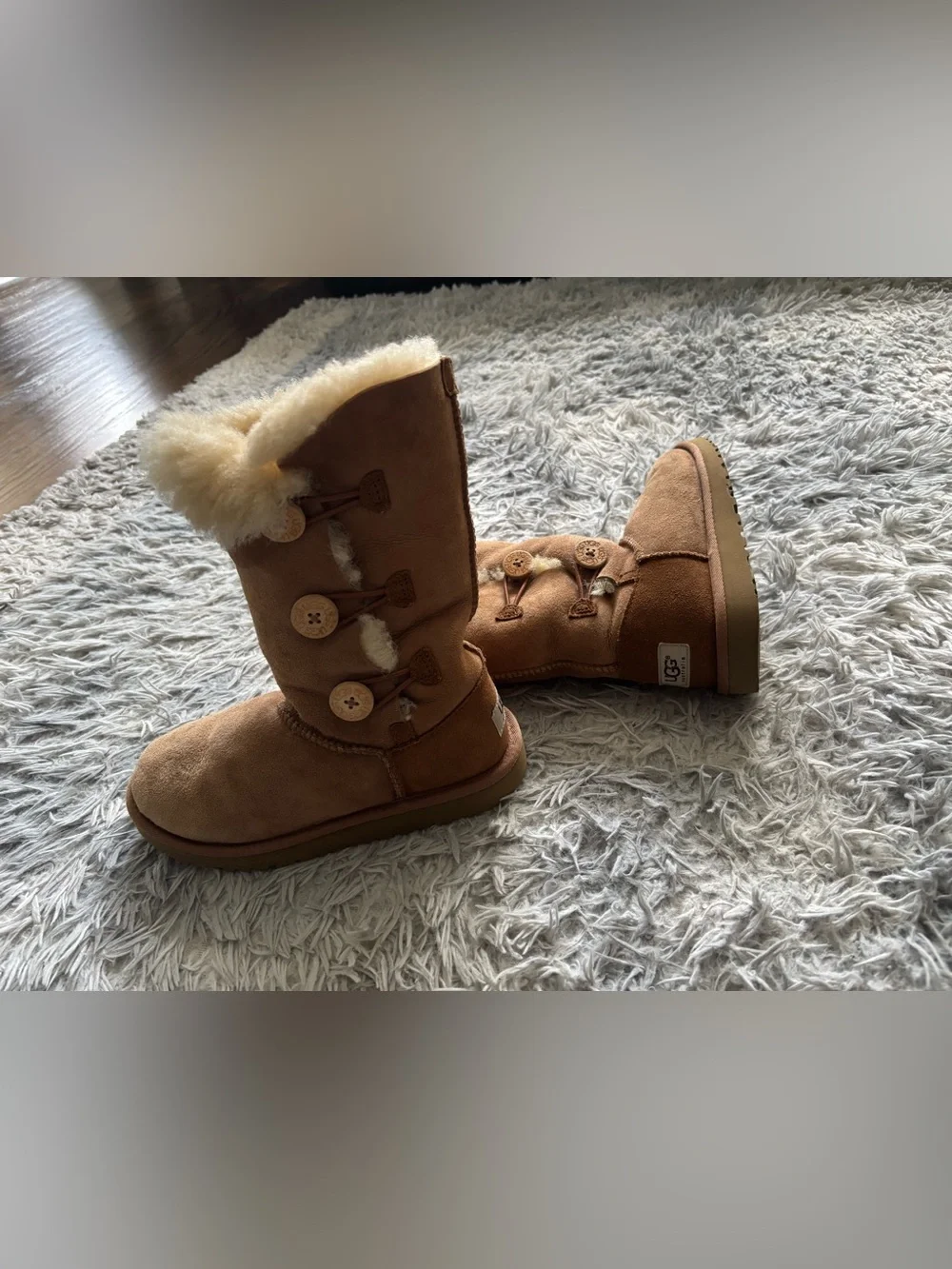UGG Chestnut Suede Shearling-Trim Tall Button Boots